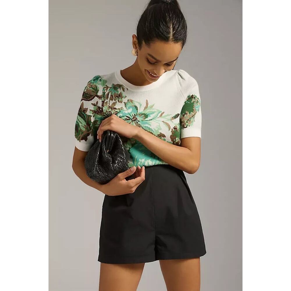 Maeve by Anthropologie Green Floral Keyhole Button Knit Blouse Top Boho Size S - Picture 2 of 9